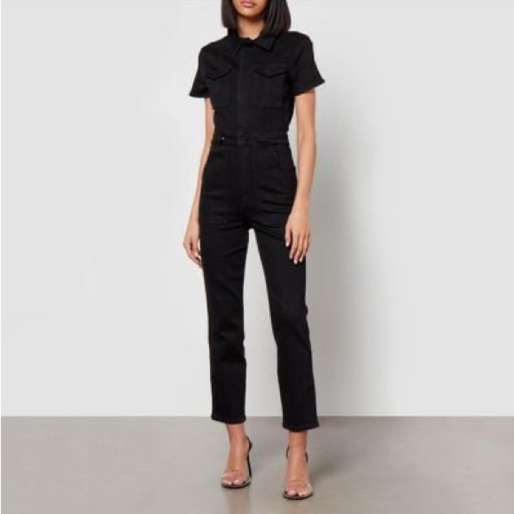 Good American Black Short Sleeve Utility Jumpsuit